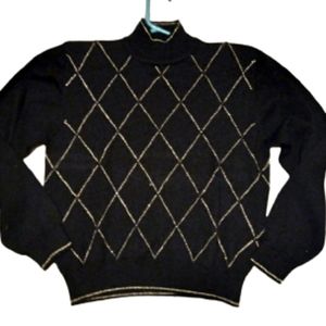 Y2K Vintage 80's Mock Neck Sequin Diamond Argyle Sweater Size …